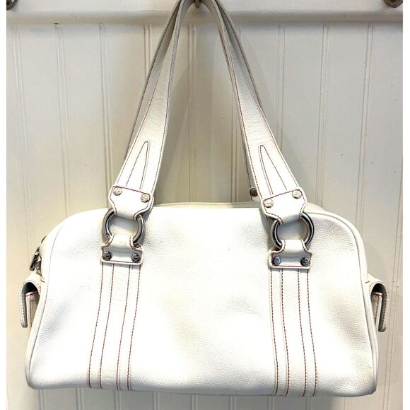 MCM White Leather Satchel with Silver Hardware and Red Stitching - FIRE!!! - Picture 3 of 12